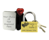 40mm Double Heart Lock of Love Personalised Engraved Padlock, Valentines, Present Gift Tin Choc